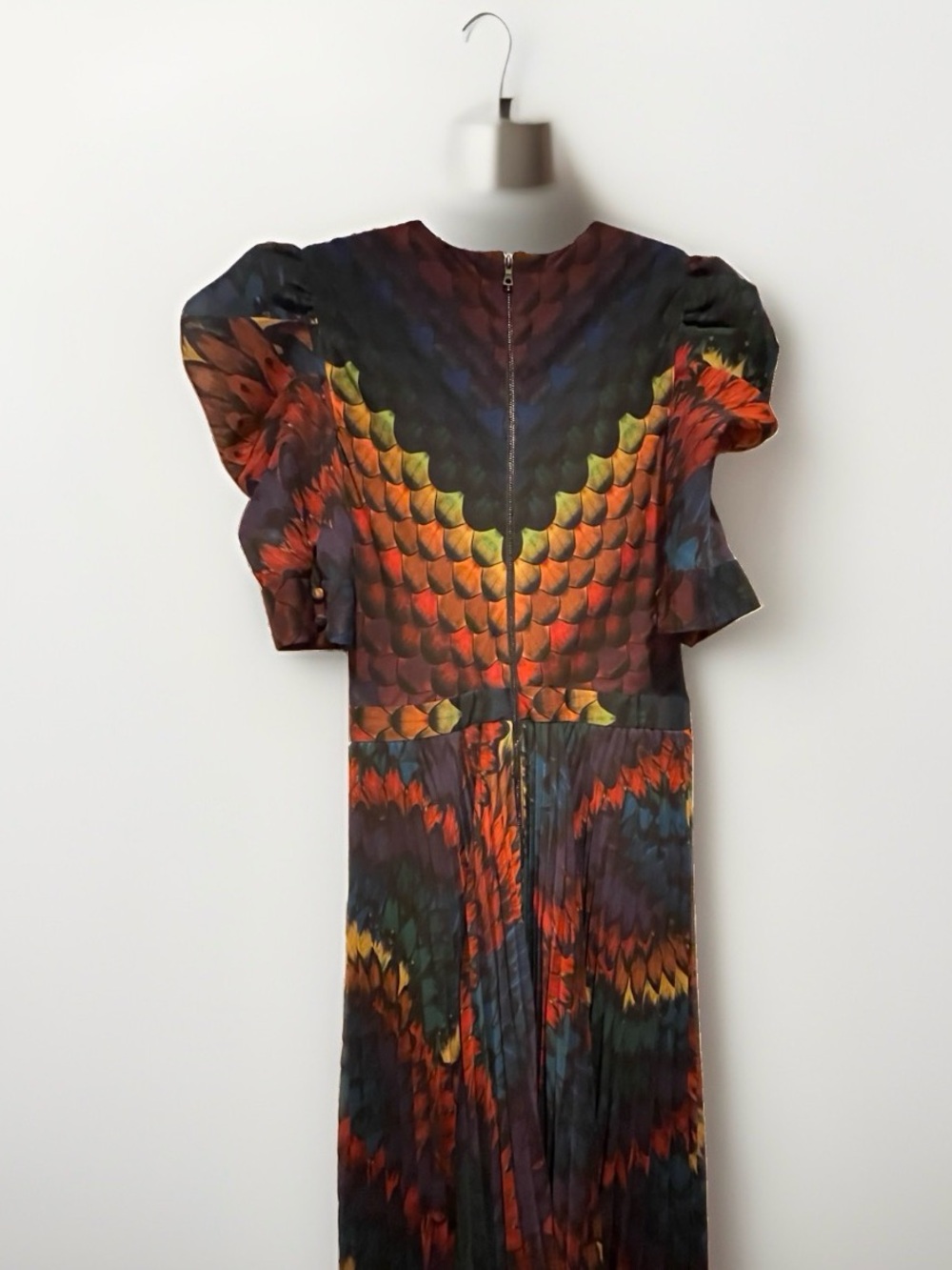 Alice + Olivia Haven Peacock Chiffon Pleated Ruffled Feather Multi Gown - Picture 8 of 9